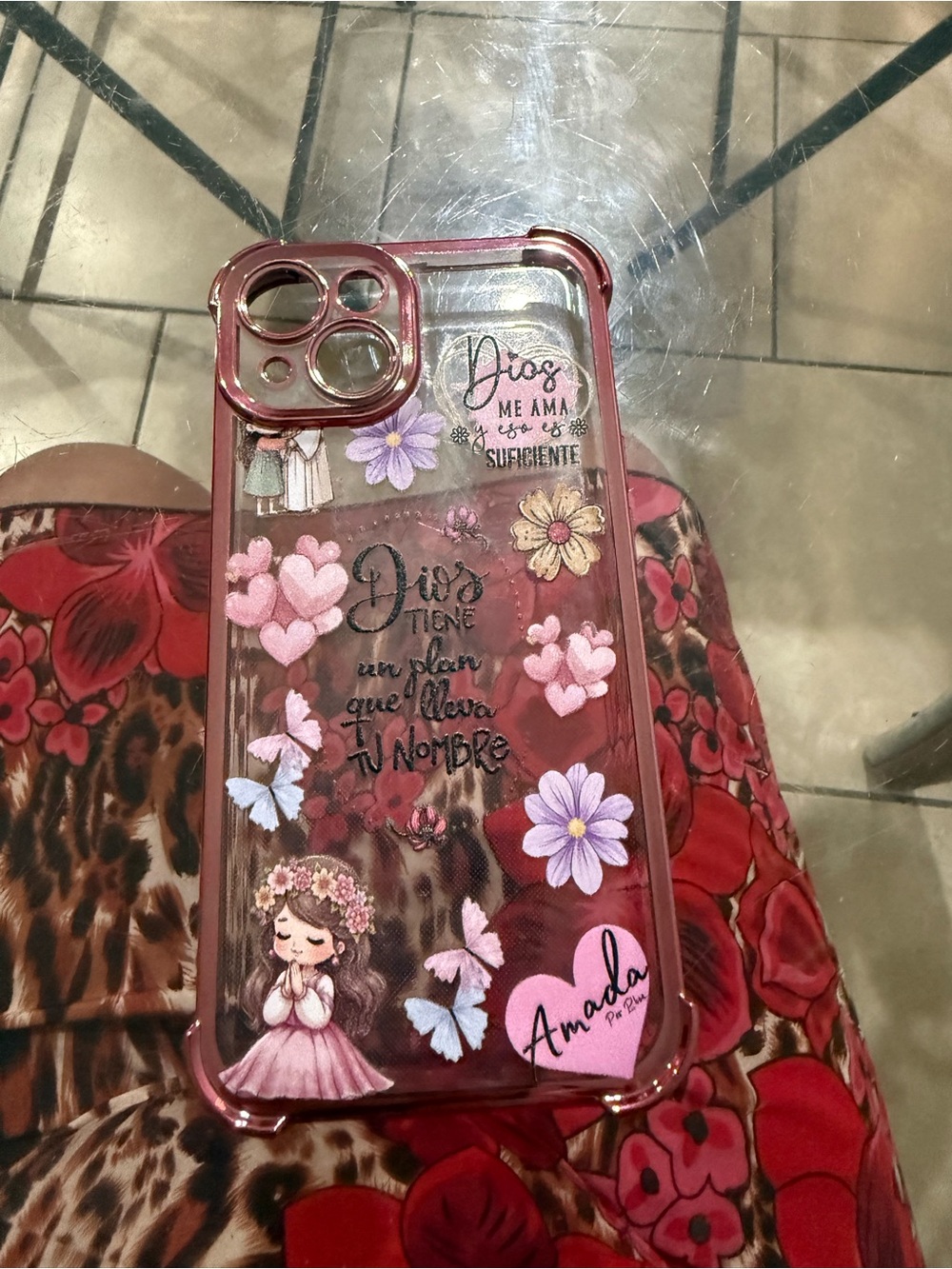 Clear Pink Floral Phone Case with Decorative Print